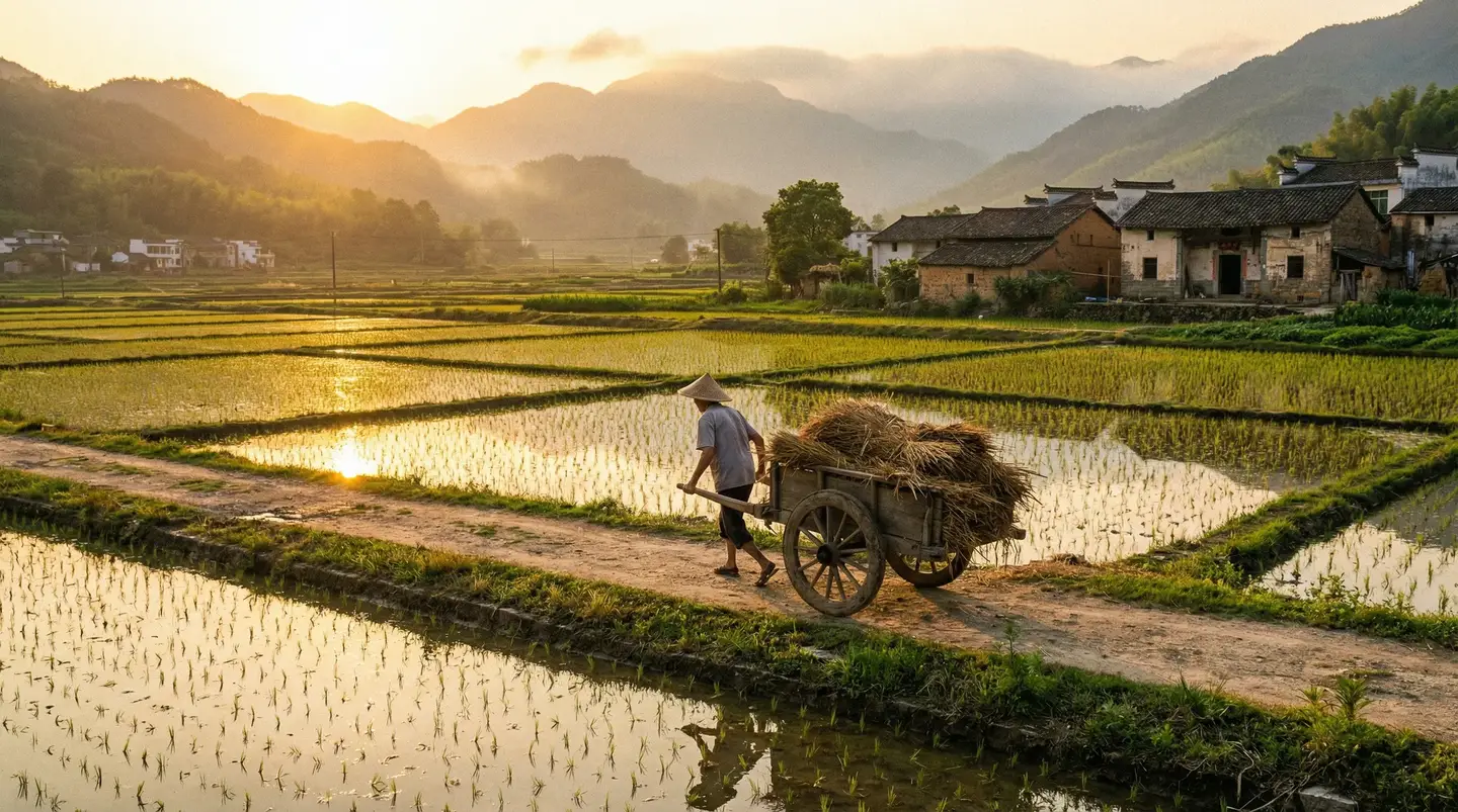 鲍鱼在线观看永不失联 - 金色夕阳下的乡村田野，老农推着木车行走在田埂上